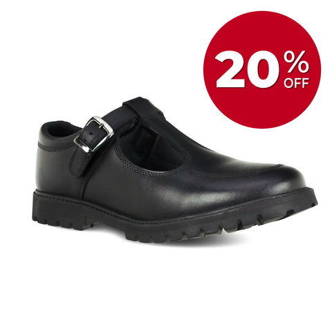 Emily Black Leather Buckle T Bar