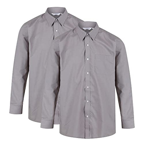 TRUTEX LONG SLEEVE NON-IRON SHIRT (TWIN PACK) GREY