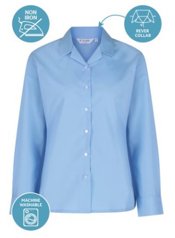 REVER COLLAR TWIN PACK LONG SLEEVE BLOUSE (BLUE)